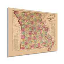 Load image into Gallery viewer, Digitally Restored and Enhanced 1861 State of Missouri Map - Vintage Map of Missouri Wall Art - Map of Missouri Poster - Civil War Map - Missouri Wall Decor - Missouri Vintage Map