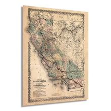 Load image into Gallery viewer, Digitally Restored and Enhanced 1876 Map of California - Vintage Map Wall Art - Map of California Poster - Southern Pacific Railroad Railway - Old Map of California - California Wall Map