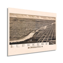 Cargar imagen en el visor de la galería, Digitally Restored and Enhanced 1879 Minneapolis Minnesota Map Poster - Vintage Minneapolis Map Print - Old Minneapolis Wall Art - Panoramic View of Minneapolis MN Looking North West