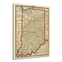 Load image into Gallery viewer, Digitally Restored and Enhanced 1888 Indiana State Map - Vintage Map of Indiana Wall Art - Vintage Indiana Map Poster with County, City, Town and Railroad Map - Indiana Wall Map