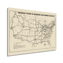 Load image into Gallery viewer, Digitally Restored and Enhanced 1958 Map of the United States National System of Interstate & Defense Highways - Vintage USA Map Poster - Old Map of USA