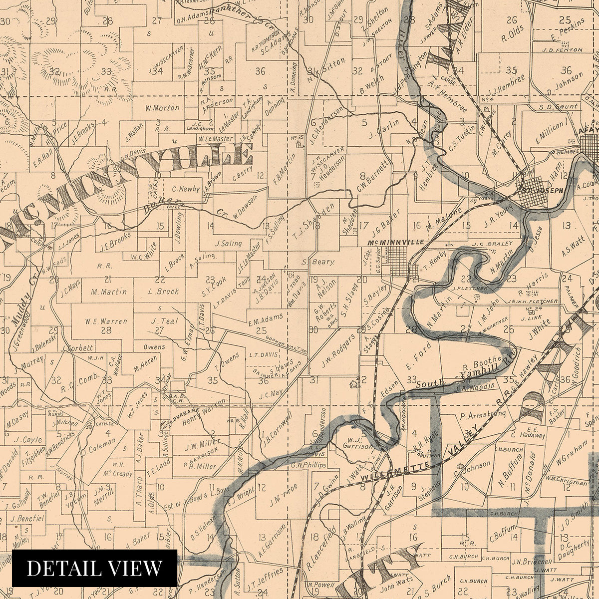 1879 Map of Yamhill County Oregon United States Wall Art Print