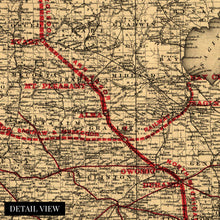 Load image into Gallery viewer, Digitally Restored and Enhanced 1886 State of Michigan Map - Vintage Map of Michigan Wall Art showing the Toledo, Ann Arbor & North Michigan Railway - Vintage Michigan Map Poster