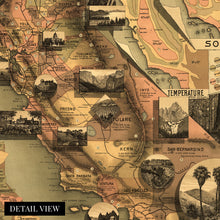 Load image into Gallery viewer, Digitally Restored and Enhanced 1888 California Map Poster - Vintage Map of California Wall Art - State of California Wall Map with Area Temperature Soil