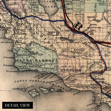 Load image into Gallery viewer, Digitally Restored and Enhanced 1876 Map of California - Vintage Map Wall Art - Map of California Poster - Southern Pacific Railroad Railway - Old Map of California - California Wall Map