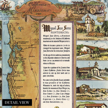 Load image into Gallery viewer, Digitally Restored and Enhanced 1949 California Missions Trail Map - California Missions Map Illustrating 21 Spanish Mission Buildings - Junipero Serra - California History Wall Art Poster Print