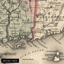 Load image into Gallery viewer, Digitally Restored and Enhanced 1859 Connecticut State Map with Portions of New York & Rhode Island - Vintage Map of Connecticut Wall Art - Old Map of CT - Connecticut Map Poster Decor