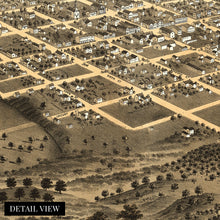 Load image into Gallery viewer, Digitally Restored and Enhanced 1869 Columbia Missouri Map Poster - History Map of Columbia Wall Art - Old Bird's Eye View of Columbia Boone County MO Map