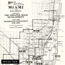Cargar imagen en el visor de la galería, Digitally Restored and Enhanced 1925 Miami Map Poster - Vintage Map of Miami Florida - Map of The City of Miami and Environs Showing Greater Miami FL Development & Estimated Expansion