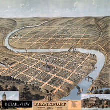 Load image into Gallery viewer, Digitally Restored and Enhanced 1871 Frankfort Kentucky Map Poster - Vintage Frankfort Kentucky Wall Art - Old Frankfort Kentucky Map - Bird's Eye View of Frankfort KY Looking South East