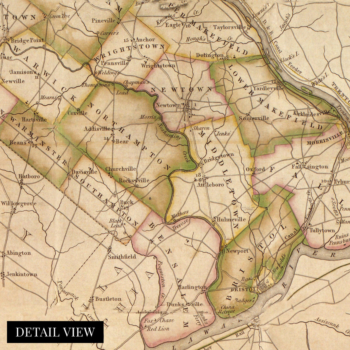 1831 Map of Bucks County Pennsylvania State Wall Art Print – Historic