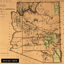 Load image into Gallery viewer, Digitally Restored and Enhanced 1876 Arizona Territory Map - Vintage Arizona Map - Old Arizona Territory Map - Historic Map of Arizona Wall Art from The Official Records of General Land Office