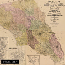 Cargar imagen en el visor de la galería, Digitally Restored and Enhanced 1900 Sonoma Map - Vintage Sonoma County California Map- Old Sonoma County Wall Art - Map of Sonoma County CA with Healdsburg Santa Rosa Petaluma Cloverdale Insets