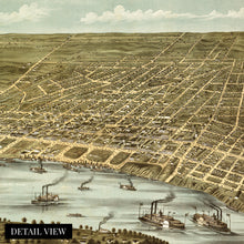Load image into Gallery viewer, Digitally Restored and Enhanced 1870 Memphis Tennessee Map - Vintage Memphis Wall Art - Old City of Memphis TN Map - Historic Bird's Eye View of Memphis Poster Showing Points of Interest