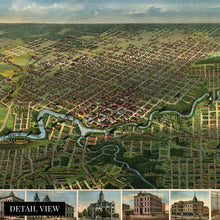 Load image into Gallery viewer, Digitally Restored and Enhanced 1891 Houston Texas Map - Old Houston Texas Wall Art - Bird's-Eye View Map of Houston TX Looking South - Houston City Wall Map with Index to Points of Interest