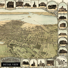 Load image into Gallery viewer, Digitally Restored and Enhanced 1900 Oakland California Map Poster - Vintage Oakland Map Wall Art - Old Oakland Poster - Historic Birds Eye View Map of The City of Oakland CA with Illustrations