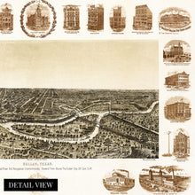 Load image into Gallery viewer, Digitally Restored and Enhanced 1892 Dallas Texas Poster Map - Vintage Dallas City Poster - Old Dallas Map - Dallas Texas Wall Art - Birds Eye View Map of Dallas TX Viewed from Oak Cliff