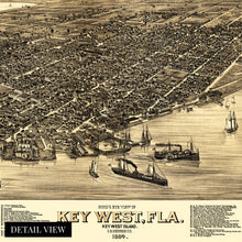 Load image into Gallery viewer, Digitally Restored and Enhanced 1884 Map of Key West Florida - Vintage Key West Poster - Historic Key West Wall Art - Restored Key West Vintage Poster - Bird's Eye View of Key West History Map Print