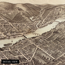 Load image into Gallery viewer, Digitally Restored and Enhanced 1878 Augusta Maine Map Poster - Vintage Augusta Poster Wall Art - Old Augusta Maine Map - Bird's Eye View of Augusta ME Oriented with North to The Right