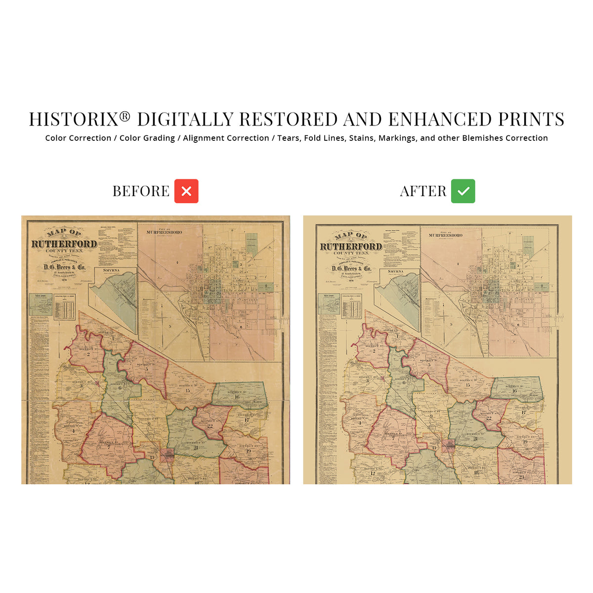 1878 Map of Rutherford County Tennessee State Wall Art Print – Historic Prints