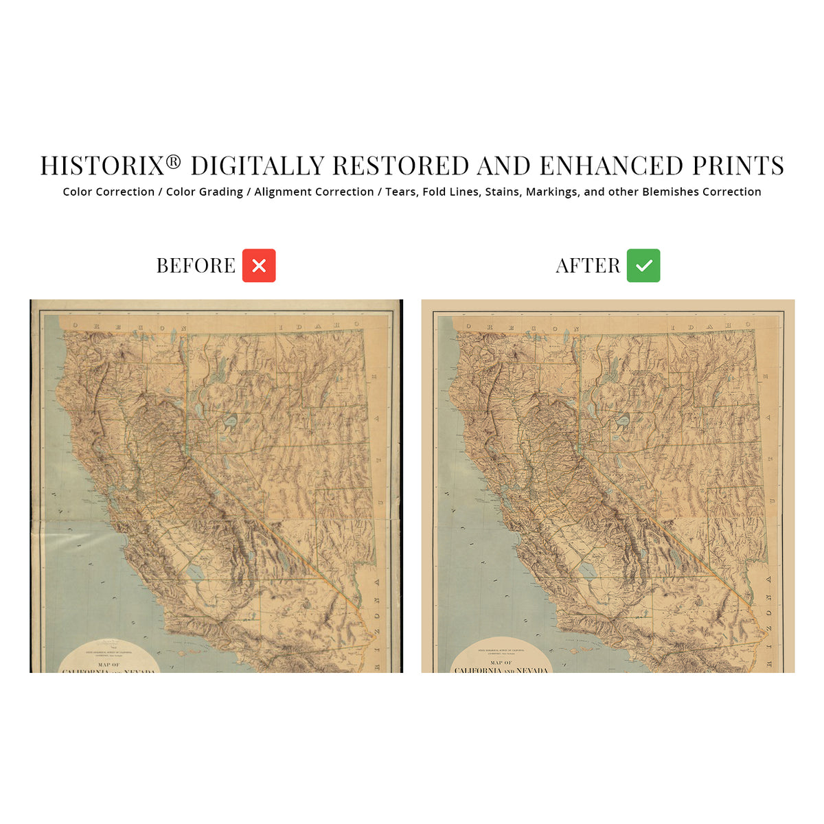 1874 Map of California & Nevada United States Wall Art Print – Historic