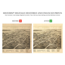 Load image into Gallery viewer, Digitally Restored and Enhanced 1892 Lancaster New York Map Poster - Vintage Lancaster Wall Art - Old Lancaster New York Map - Bird's Eye View of Lancaster NY Showing Points of Interest