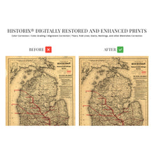 Load image into Gallery viewer, Digitally Restored and Enhanced 1886 State of Michigan Map - Vintage Map of Michigan Wall Art showing the Toledo, Ann Arbor & North Michigan Railway - Vintage Michigan Map Poster
