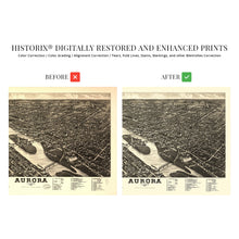 Load image into Gallery viewer, Digitally Restored and Enhanced 1882 Aurora Illinois Map Poster - Vintage Map of Aurora Illinois Wall Art - Chicagoland Map History - Old Bird's Eye View Map of Illinois Chicago Metropolitan Area