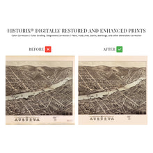 Load image into Gallery viewer, Digitally Restored and Enhanced 1878 Augusta Maine Map Poster - Vintage Augusta Poster Wall Art - Old Augusta Maine Map - Bird's Eye View of Augusta ME Oriented with North to The Right