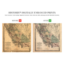 Load image into Gallery viewer, Digitally Restored and Enhanced 1876 Map of California - Vintage Map Wall Art - Map of California Poster - Southern Pacific Railroad Railway - Old Map of California - California Wall Map