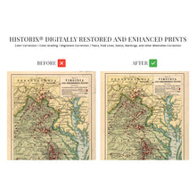 Load image into Gallery viewer, Digitally Restored and Enhanced 1912 American Civil War Battle Map - Vintage Map of Virginia and Neighboring States Showing Civil War Battle Locations 1861-1865 - US Civil War Map Poster Print