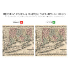 Load image into Gallery viewer, Digitally Restored and Enhanced 1859 Connecticut State Map with Portions of New York & Rhode Island - Vintage Map of Connecticut Wall Art - Old Map of CT - Connecticut Map Poster Decor