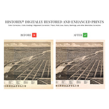 Cargar imagen en el visor de la galería, Digitally Restored and Enhanced 1879 Minneapolis Minnesota Map Poster - Vintage Minneapolis Map Print - Old Minneapolis Wall Art - Panoramic View of Minneapolis MN Looking North West