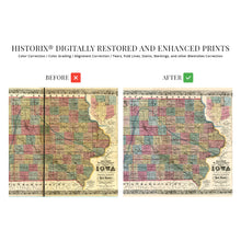 Load image into Gallery viewer, Digitally Restored and Enhanced 1856 Iowa State Map Poster - Vintage Map of Iowa Wall Art Print - Exhibiting Iron Lead Copper Coal Rail Roads and Other Geological Resources - Iowa Wall Decor