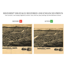 Cargar imagen en el visor de la galería, Digitally Restored and Enhanced 1891 Missoula Montana Map Poster - History Map of Missoula Wall Art - Old Bird's Eye View Map of Missoula City Map