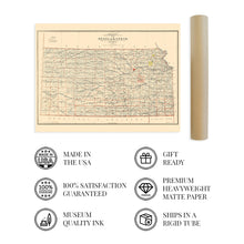 Load image into Gallery viewer, Digitally Restored and Enhanced 1898 Kansas State Map - Vintage Map of Kansas Wall Art Decor - Old Kansas Map Poster Showing County Seats Land Offices Indian Reservations and Railroads