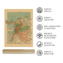 Load image into Gallery viewer, Digitally Restored and Enhanced 1911 Map of Colombia South America - Mapa de Colombia Poster - Old Republic of Colombia Wall Art - History Map Colombia