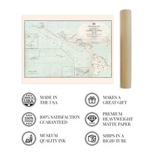 Load image into Gallery viewer, Digitally Restored and Enhanced 1903 Hawaii Samoan Islands & Guam Map - Post Route Map of the Territory of Hawaii Samoa Islands & Island of Guam Wall Art