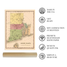 Load image into Gallery viewer, Digitally Restored and Enhanced 1829 Rhode Island State Map - Rhode Island Vintage Map - Old USA Poster Map Rhode Island Decor - Restored Historic Rhode Island Map - Rhode Island State Wall Map