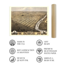 Cargar imagen en el visor de la galería, Digitally Restored and Enhanced 1869 Topeka Kansas Map Poster - Vintage Map of Topeka KS - Topeka Kansas Wall Art - Old Topeka Kansas Map - Bird's Eye View of Topeka City Capital of Kansas