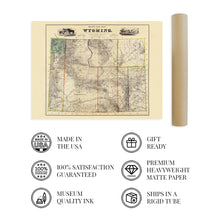 Load image into Gallery viewer, Digitally Restored and Enhanced 1883 Map of Wyoming - Vintage Wyoming Map Poster - Old Wyoming Poster - Historic Wyoming Wall Art - Restored Wyoming State Wall Map Compiled from Official Records