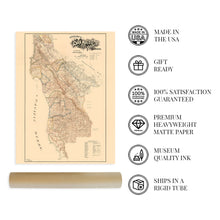 Load image into Gallery viewer, Digitally Restored and Enhanced 1894 San Mateo County California Map Poster - Vintage Map of San Mateo County Wall Art - Old Map of San Mateo County Showing School Districts and Distances