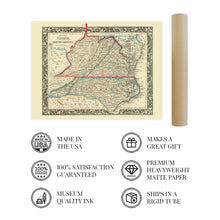 Load image into Gallery viewer, Digitally Restored and Enhanced 1860 County Map of Virginia and North Carolina - Virginia County Map Poster - Old Wall Map of North Carolina County