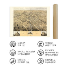 Load image into Gallery viewer, Digitally Restored and Enhanced 1868 Elyria Ohio Map Poster - Vintage Map of Elyria Wall Art - Old Bird's Eye View of Elyria Lorain County Ohio Wall Map