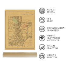 Load image into Gallery viewer, Digitally Restored and Enhanced 1879 Utah State Map - Utah State Vintage Map Wall Art - Old Historic Map of Utah Poster Showing Towns Counties Indian Reservations and Natural Features