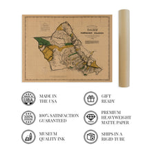 Load image into Gallery viewer, Digitally Restored and Enhanced 1881 Oahu Hawaii Vintage Map - Vintage Map of Oahu Hawaii Wall Art - Map of Hawaii Oahu Poster - Survey of Oahu Hawaiian Islands - Old Map Oahu - Historic Oahu Print