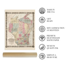 Load image into Gallery viewer, Digitally Restored and Enhanced 1851 Wisconsin Map Poster - Vintage Map of Wisconsin Wall Art - Old Wisconsin Map Art - Township Map of Wisconsin Poster - Wisconsin Artwork - Wisconsin Print