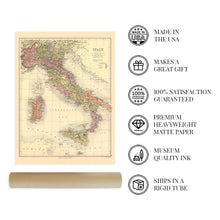 Load image into Gallery viewer, Digitally Restored and Enhanced 1890 Italy Map - Vintage Poster Map of Italy Wall Art - Italy Wall Map History - Old Wall Map of Italy