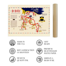Load image into Gallery viewer, Digitally Restored and Enhanced 1944 D Day Normandy Map Poster - Vintage Map Wall Art - WW2 Map of the D Day Invasion First 48 Days of Action with 743rd Tank Battalion in France - D Day Poster