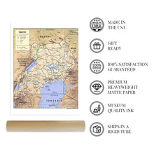 Load image into Gallery viewer, Digitally Restored and Enhanced 2005 Uganda Map Poster - Map of Uganda Wall Art - Uganda Poster Map Showing Roads Railroads International & District Boundaries National & District Capitals